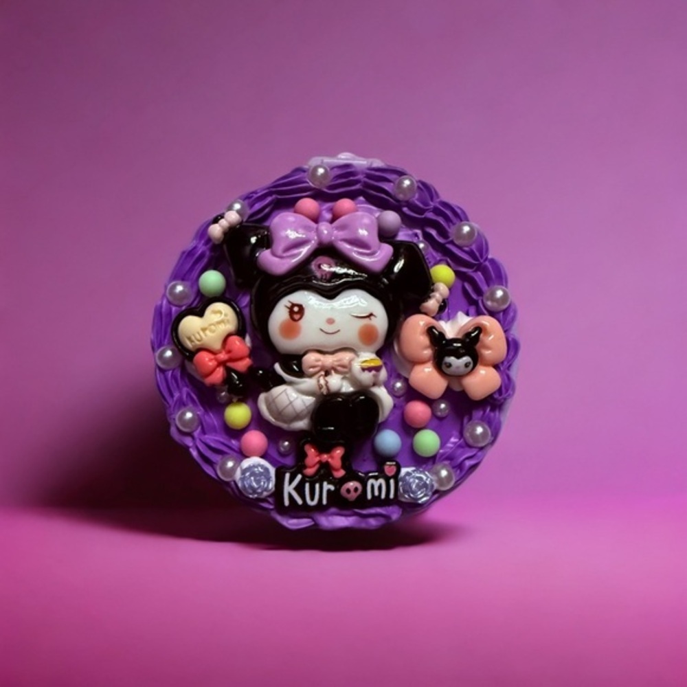 Decoden Mirror Compact - Kuromi Theme With Small Bunny Comb 3.25” Kawaii Gift